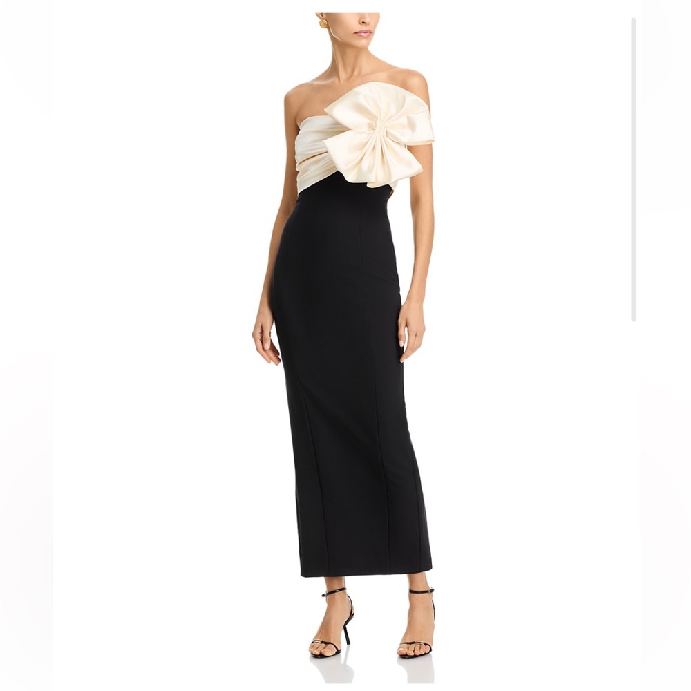 Ronny Kobo Kane Satin Bow Column Cocktail Dress flair.